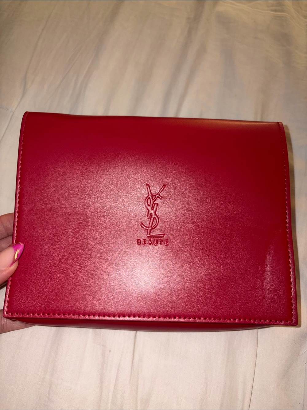 Yves Saint Laurent Red Leather Envelope Clutch with Embossed YSL